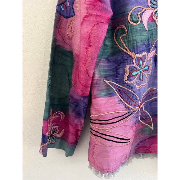Carina Floral Embroidered Button Down Jacket Womens XL Fairy Cottagecore Rainbow - Picture 9 of 16